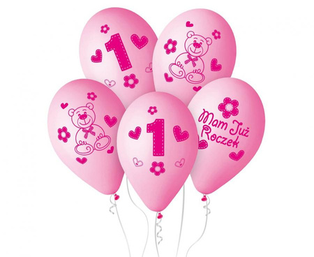 #BL Balony Premium Moje 1 urodziny (różowy), 12 cali / 5 szt.