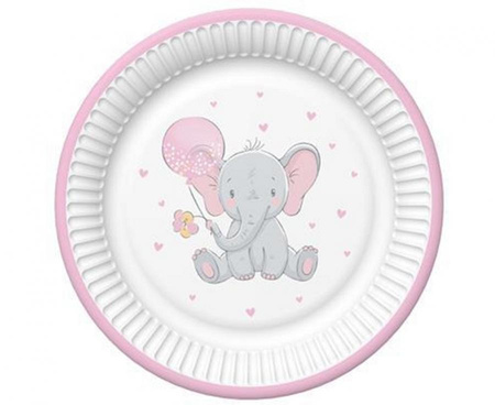 #ZTA Talerzyki Baby Elephant with Pink Ballon, 8 szt.