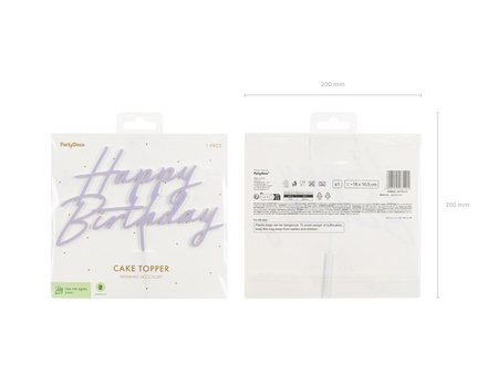 Topper akrylowy na tort Happy Birthday, fioletowy, 16.5 cm