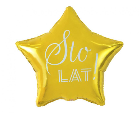 #BFK Balon foliowy Sto Lat, gwiazda złota, nadruk biały, 19" KK