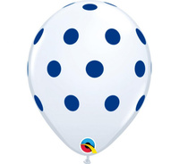 #BL Balon QL 11" z nadr. "Niebieskie grochy", pastel biały / 25 szt. KK