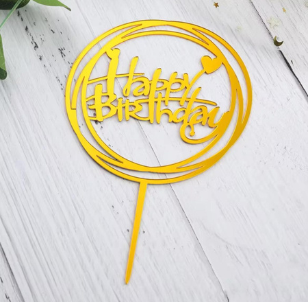 Topper na tort urodzinowy złoty HAPPY BIRTHDAY  11,5x9,5 cm WZ. III
