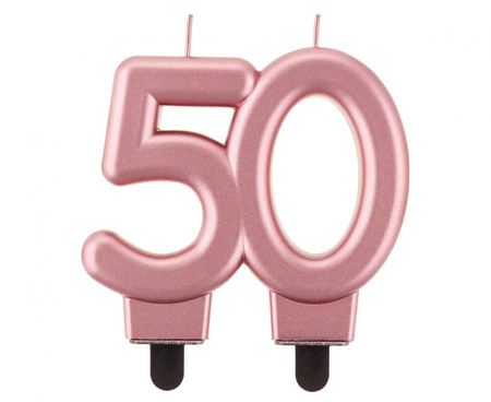 #SC10 Świeczka B&C cyferka, 50, metalik różowo-złota, 8.0 cm