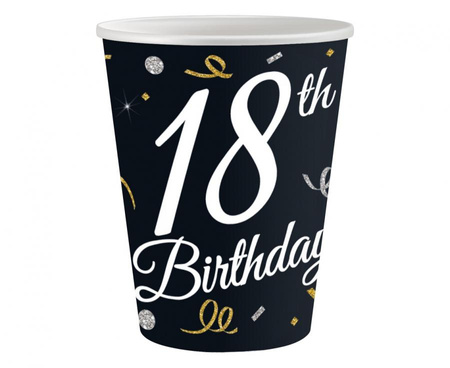 #ZKU_GD Kubeczki papierowe B&C 18 Birthday, 250 ml/ 6 szt.
