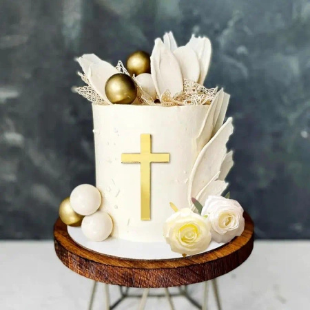 Decor topper na tort KRZYŻ złoty