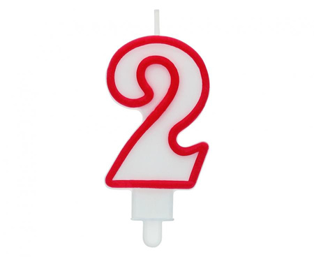 #SC1 Świeczka cyferka "2", czerwony kontur 7 cm