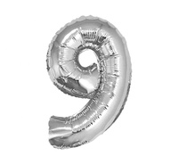 #BFC56 Balon foliowy "Cyfra 9", srebrna, 35 cm KK