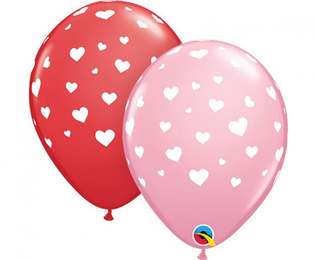 Balony QL 11" z nadrukiem serca – mix różowy i czerwony (25 szt.)
