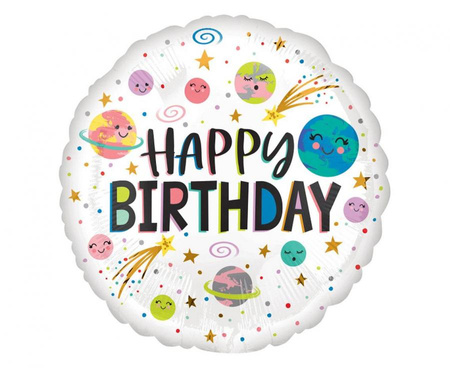 #BFK Balon foliowy 18" CIR Happy Birthday - Smiling Galaxy, zapakowany