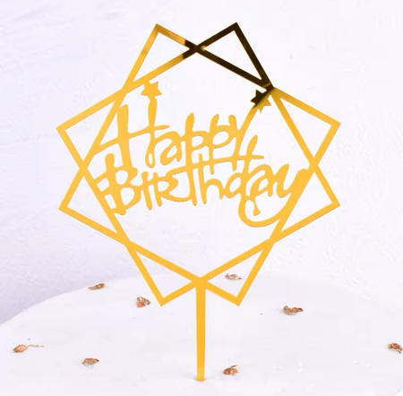 Topper na tort urodzinowy złoty HAPPY BIRTHDAY  11,5x9,5 cm WZ. IV