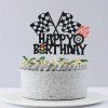 Topper na tort HAPPY BIRTHDAY SAMOCHÓD WYŚCIGOWY FLAGI WYŚCIGU