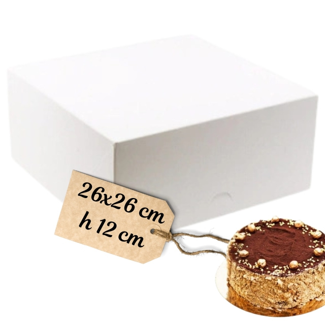 Pudełko na ciasto 26x26x12 cm białe – widok ogólny pudełka na wypieki