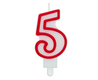 #SC1 Świeczka cyferka "5", czerwony kontur 7 cm