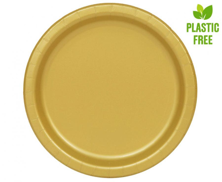 #ZTA Talerzyki papierowe, złote, 23 cm, 8 szt. (plastic-free)