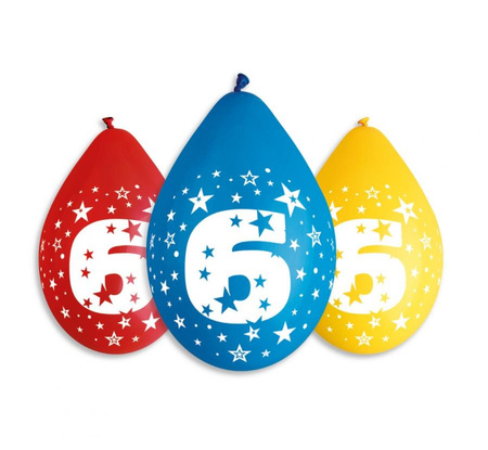 #BL Balony 12" z nadr. "6", pastel mix / 5 szt. (wiszące) KK