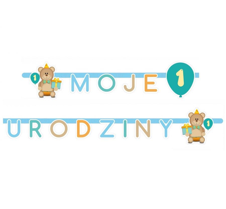 #DEGI Girlanda "Moje 1 Urodziny", 1 szt. niebieska, 1.9 m KK