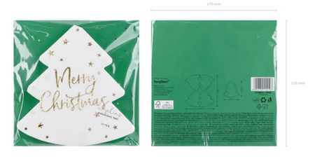 Serwetki Choinka - Merry Christmas, 16x16,5cm Party Deco