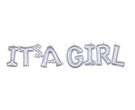 #BFK Balon foliowy Napis "IT'S A GIRL", srebrny holograficzny, zapakowany