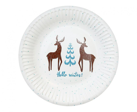 #ZTA_GD Talerzyki papierowe Hello Winter, białe, certyfikat FSC, 18 cm/ 6 szt.