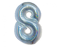 #BFC23 Balon foliowy B&C, Cyfra 8, holograficzna srebrna, 76 cm KK