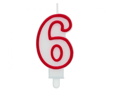#SC1 Świeczka cyferka "6", czerwony kontur 7 cm