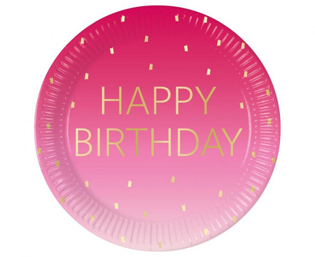 #ZTA Talerzyki papierowe Pink Happy Birthday, Decorata, FSC, 23 cm, 8 szt.