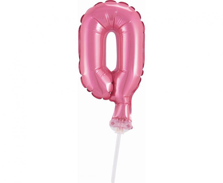 #BFC1 Balon foliowy 13 cm na patyczku "Cyfra 0", różowa KK