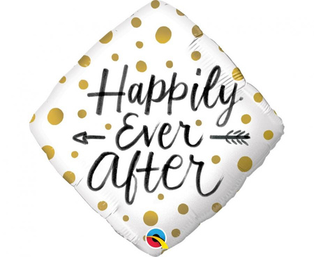 #BFK Balon foliowy 18" QL SQR - " DIAMOND" "HAPPILY EVER AFTER GOLD DOTS" KK