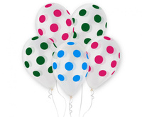 #BL Balony Premium Hel "Kolorowe Grochy", transparentne, 13"/ 5 szt. KK