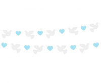 #DEGI Girlanda papierowa Gołąbki (10x8 cm), niebieskie serduszka (5x4 cm), 150 cm KK