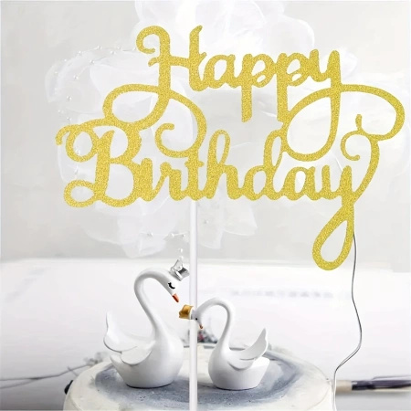 Papierowy topper na tort HAPPY BIRTHDAY ZŁOTY WZ.II