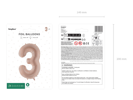 Balon foliowy Cyfra ''3'', 72cm, c. beż