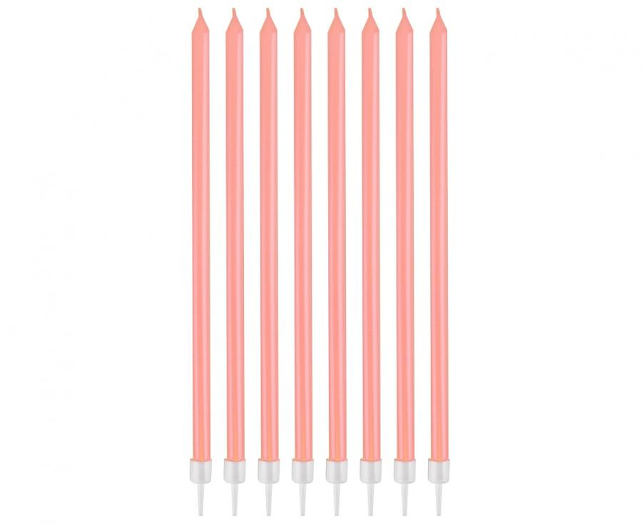Świeczki perłowe jasnoróżowe na tort 15,5 x 0,44 cm, 8 sztuk
