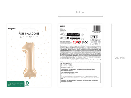 Balon foliowy Cyfra ''1'', 72cm, beż