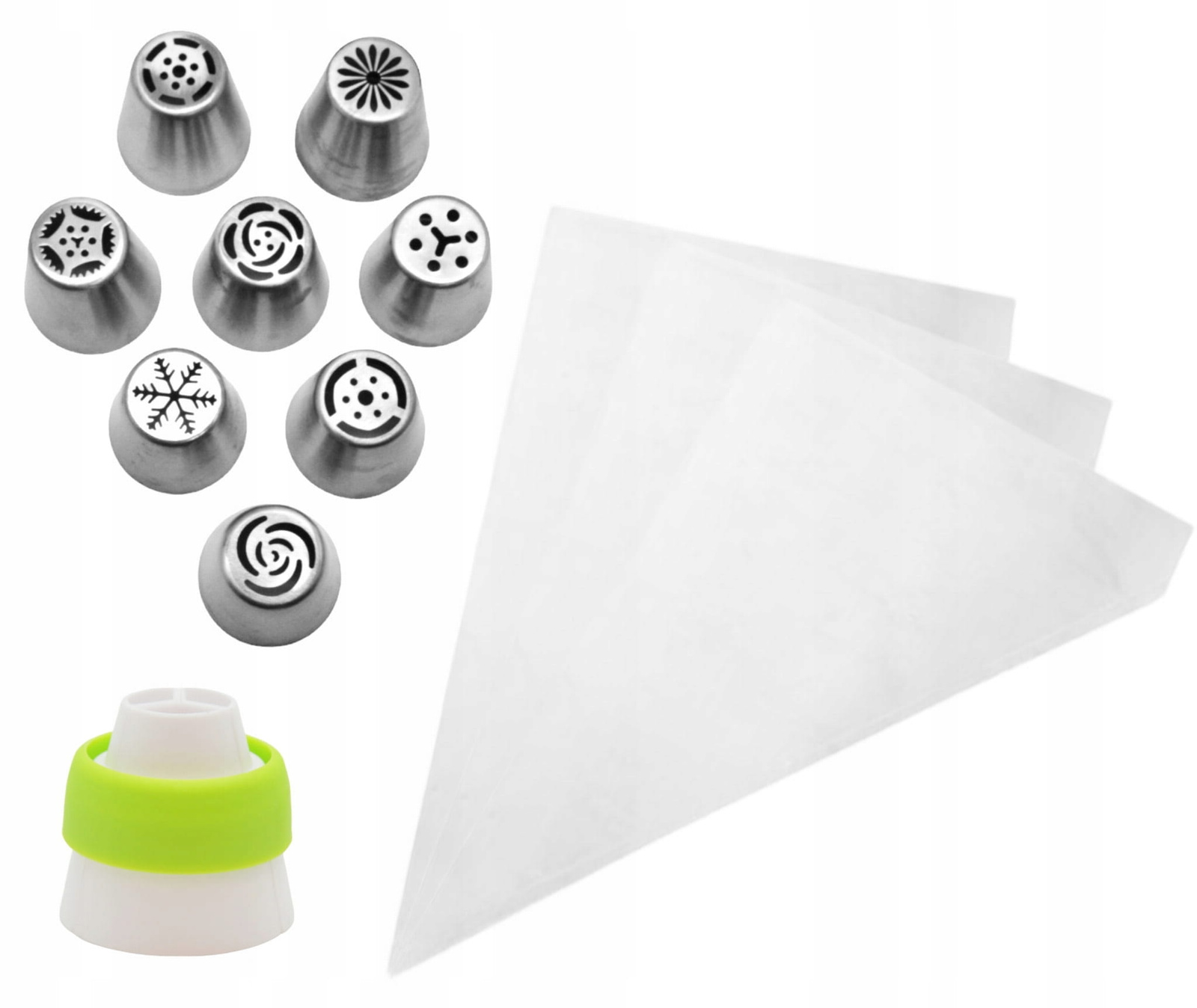 Zestaw tylek rosyjskich 8 sztuk z adapterem i rękawami cukierniczymi