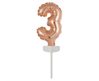 #BFC3 Balon foliowy B&C 13 cm na patyczku "Cyfra 3", różowo-złota