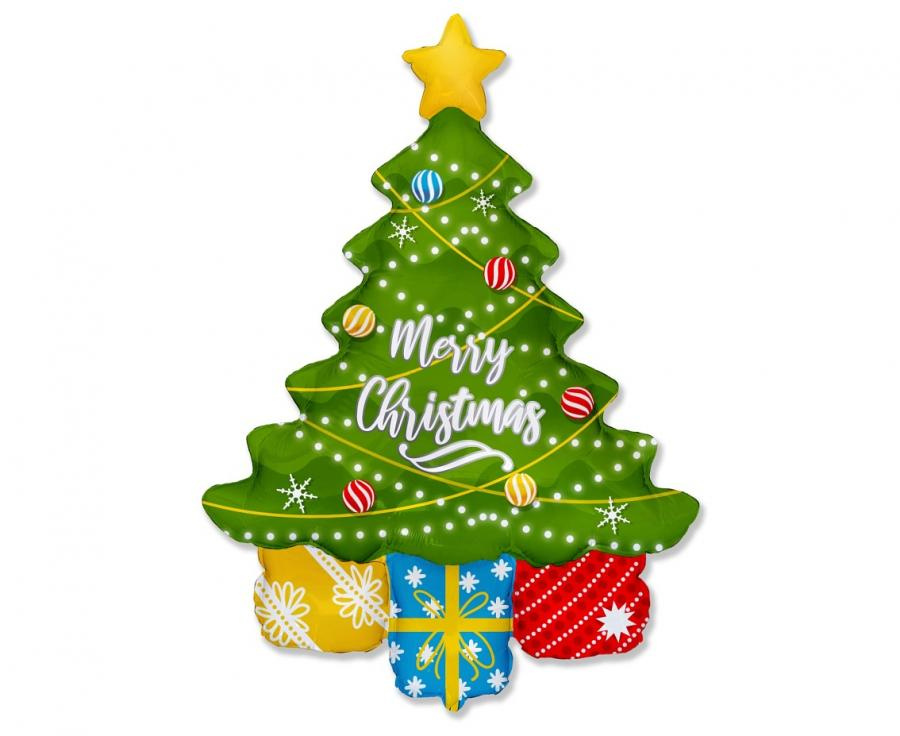 Balon foliowy 24 cale w kształcie choinki z napisem Merry Christmas