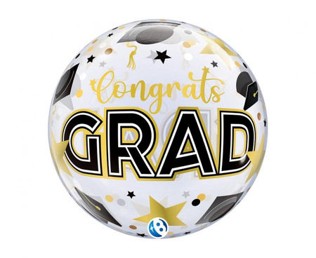 #BFK Balon Takara BUBBLE BALLOON Congrats Grad Stars & Dots, 22"