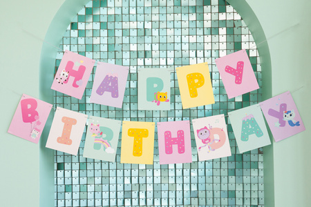 Baner Happy Birthday Koci Domek Gabi, 180 x 15 cm, mix