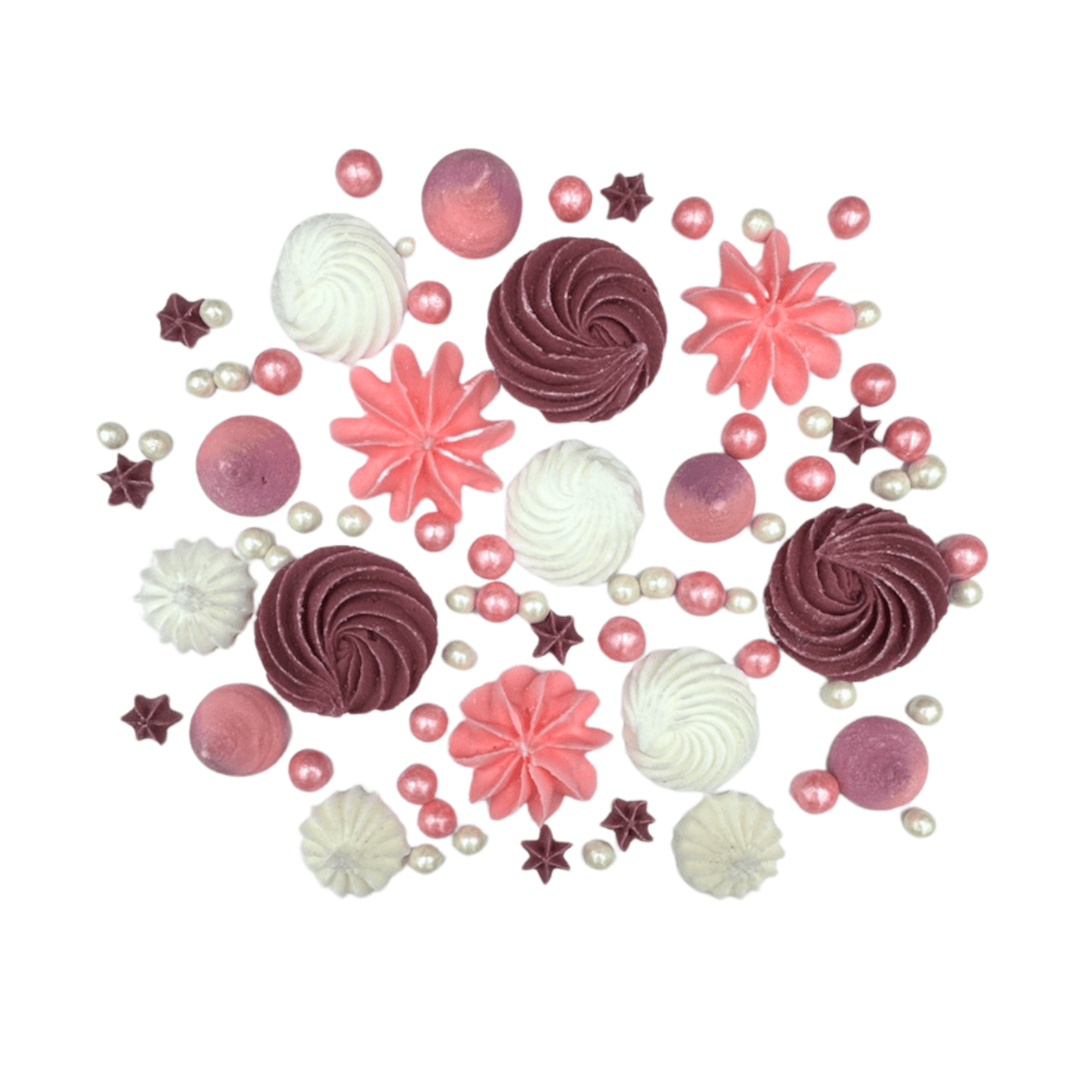 Dekoracje tortowe MINI BEZIKI I PERŁY RÓŻOWE Ditarte – zestaw mini bezików i różowych perełek