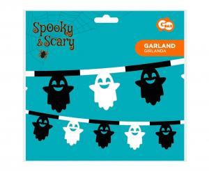 Girlanda papierowa Duszki 3,6 m — biało‑czarna dekoracja Halloween