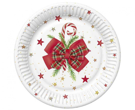 #ZTA Talerzyki papierowe Checked Bow with Candy Cane, 18 cm,  8 szt.