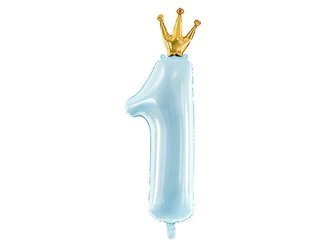 Balon foliowy Cyfra ''1'', 30x90cm, jasny niebieski Party Deco