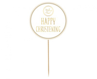 #DETO Dekoracja papierowa na tort Happy Christening - gołąbek, średnica 14 cm KK