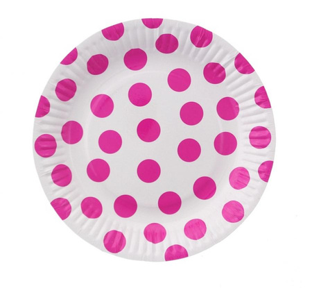 #ZTA_GD Talerzyki pap. białe, Groszki magenta, 18 cm, 6 szt.