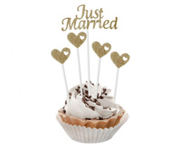 #DEI Pikery papierowe W&C Just Married, złote brokatowe, 5 szt.