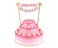 #DETO Dekoracja papierowa B&G na tort Happy Birthday, jasnoróżowa, 25 cm