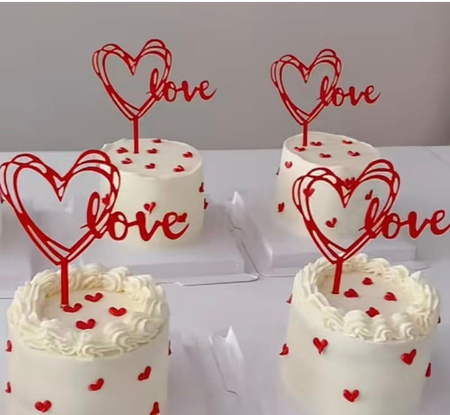 Topper na muffinki tort LOVE 10x11 cm CZERWONY