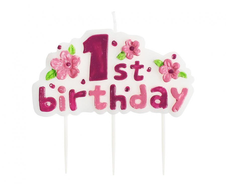 #SU Świeczka na pikerach "1st Birthday", różowa KK