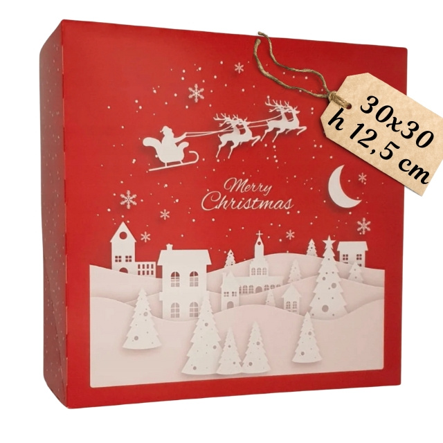 Czerwone pudełko na ciasto RENIFER 30x30x12,5 cm – widok złożonego pudełka